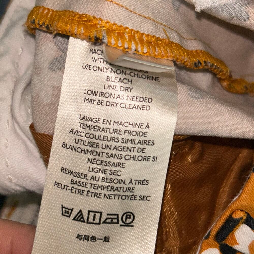 Anthropologie slim straight pants orange black and white floral pattern size 4 - Picture 6 of 10